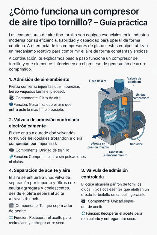 infografía de como funciona un compresor de tornillo